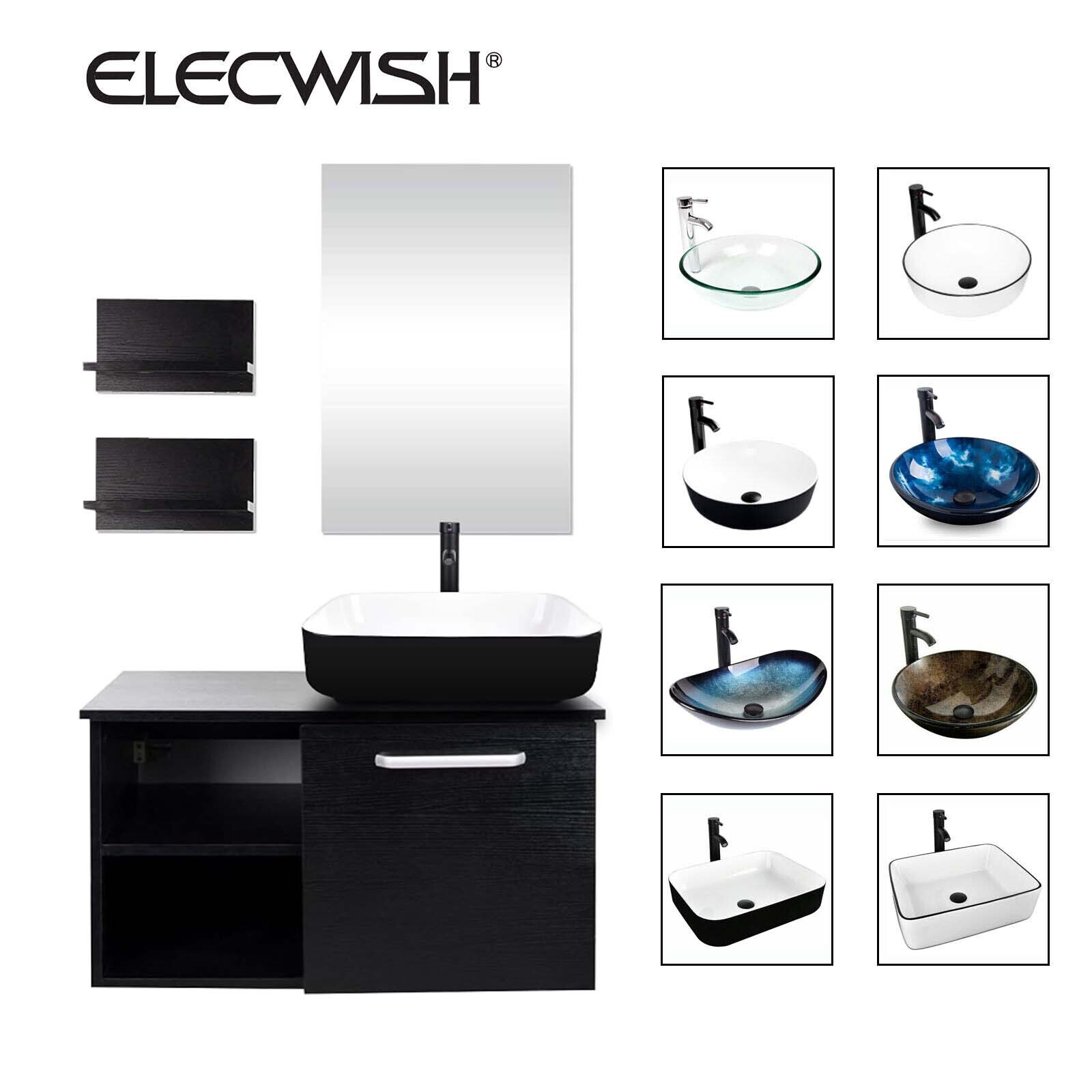 28 Inch Bathroom Vanity Floating Cabinet 2 Shelves With Vessel Sink Faucet Set