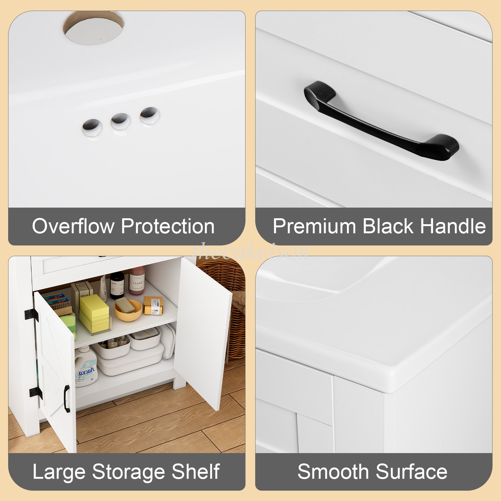 31″ Ceramic Sink Storage Bathroom Vanity Bathroom Cabinet Space with 2 Doors