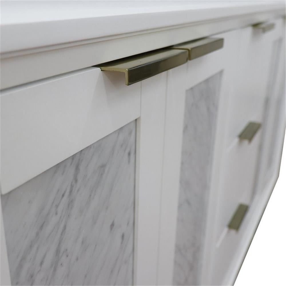 Trento 61″ Double Round Sink Solid Wood Vanity in White/Black Galaxy