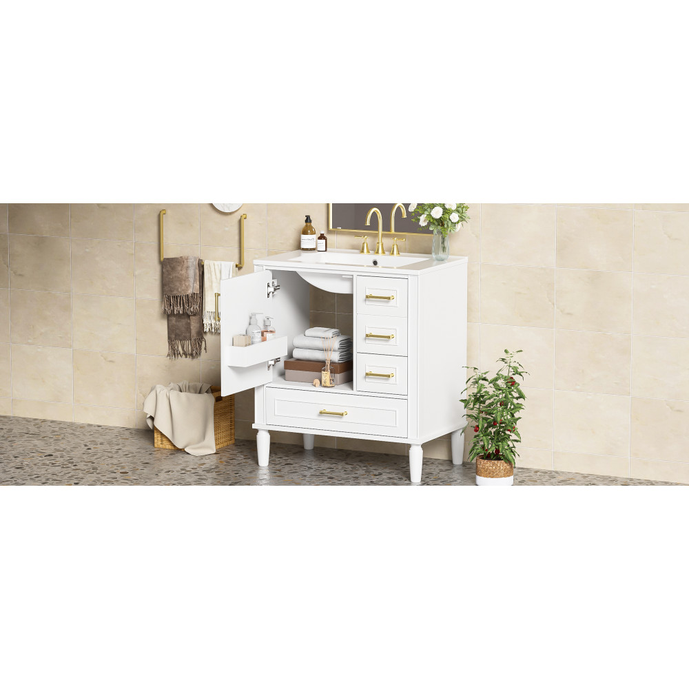 30″ Solid Wood Bathroom Vanity Ceramic Sink Soft Close Door Bath Storage Cabinet