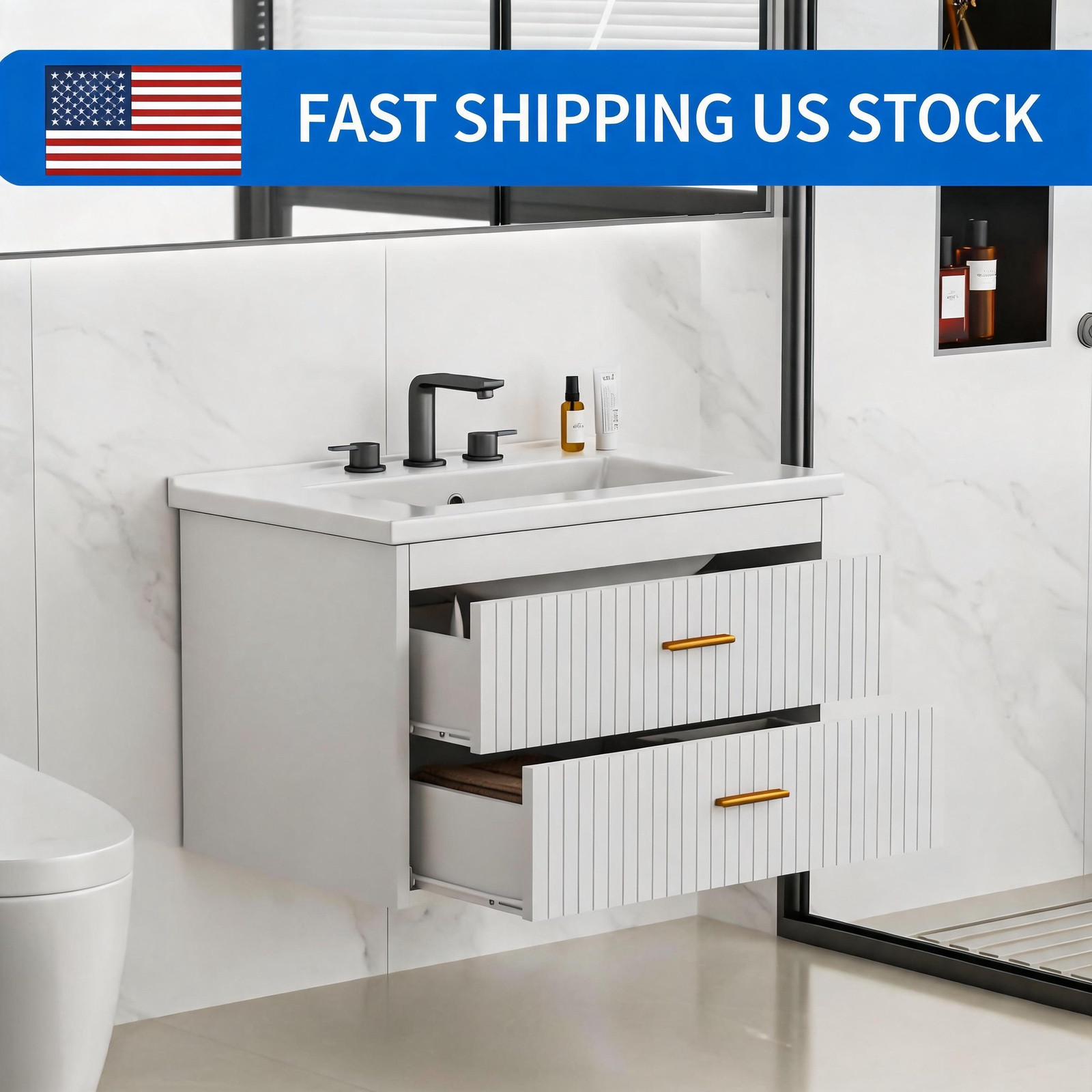 30 Inch Floating Bathroom Vanity with Sink & 2 Drawers Wall Mounted Modern
