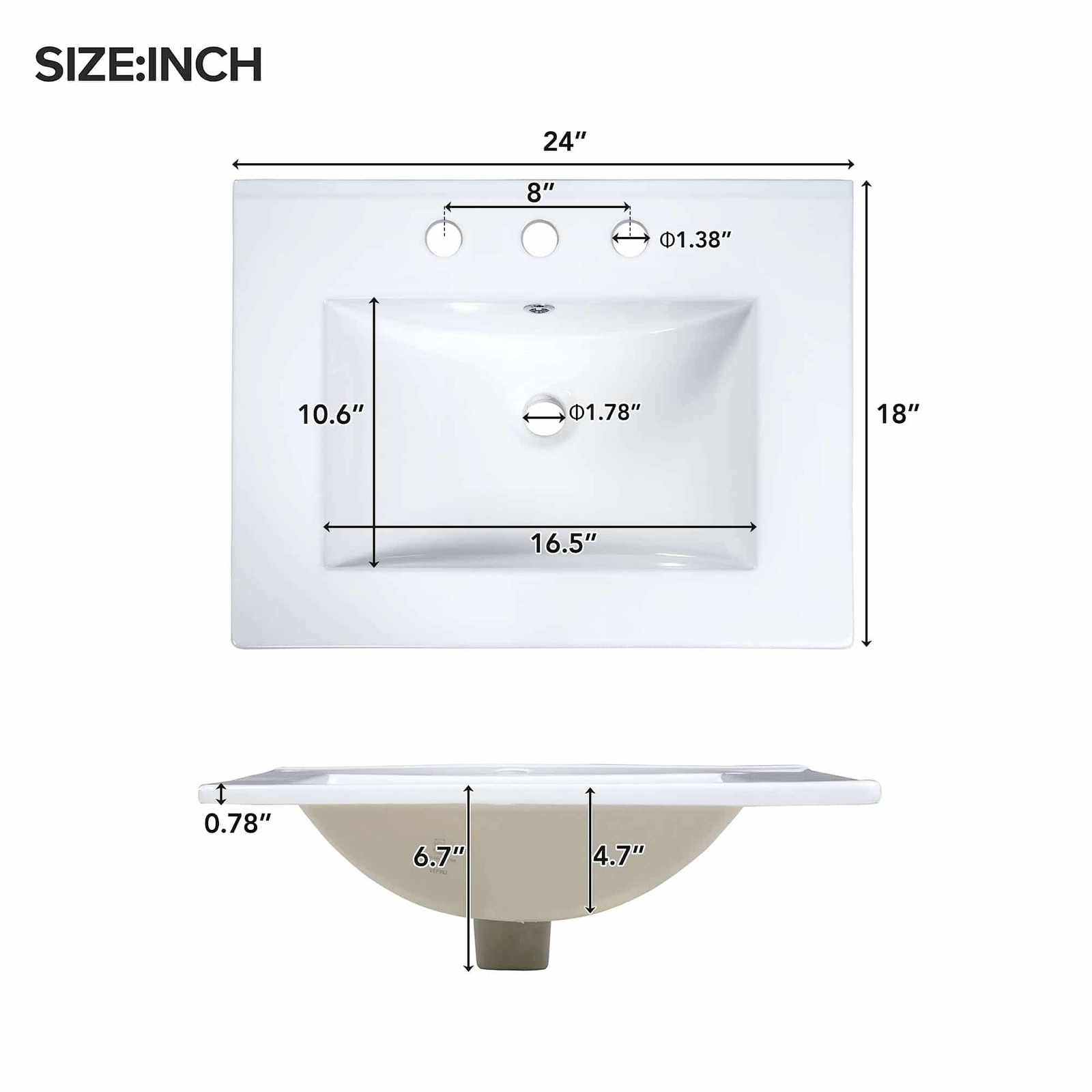 24″ Bathroom Vanity with Ceramic Sink, Modern Storage Cabinet w/Soft Close Door