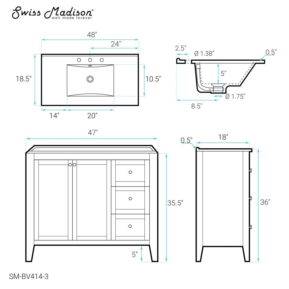 Swiss Madison SM-BV414-3 Cannes 48″ – White