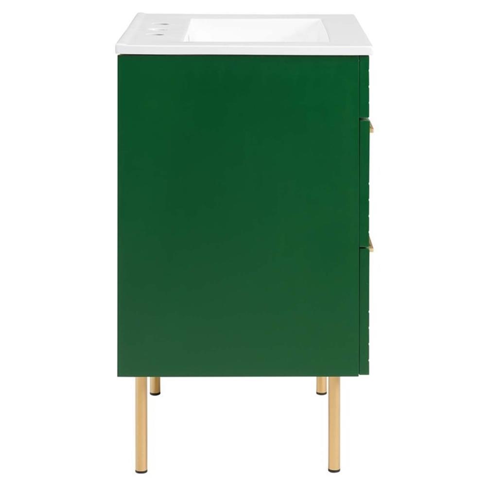 Modway Daybreak 24″ Modern Wood/Ceramic Bathroom Vanity with Gold Legs in Green