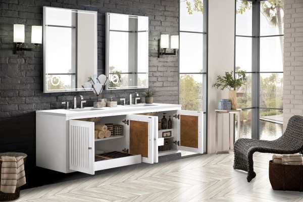 72″ James Martin Athens E645-V72-GW-3WZ Double Vanity Cabinet White Zeus Top