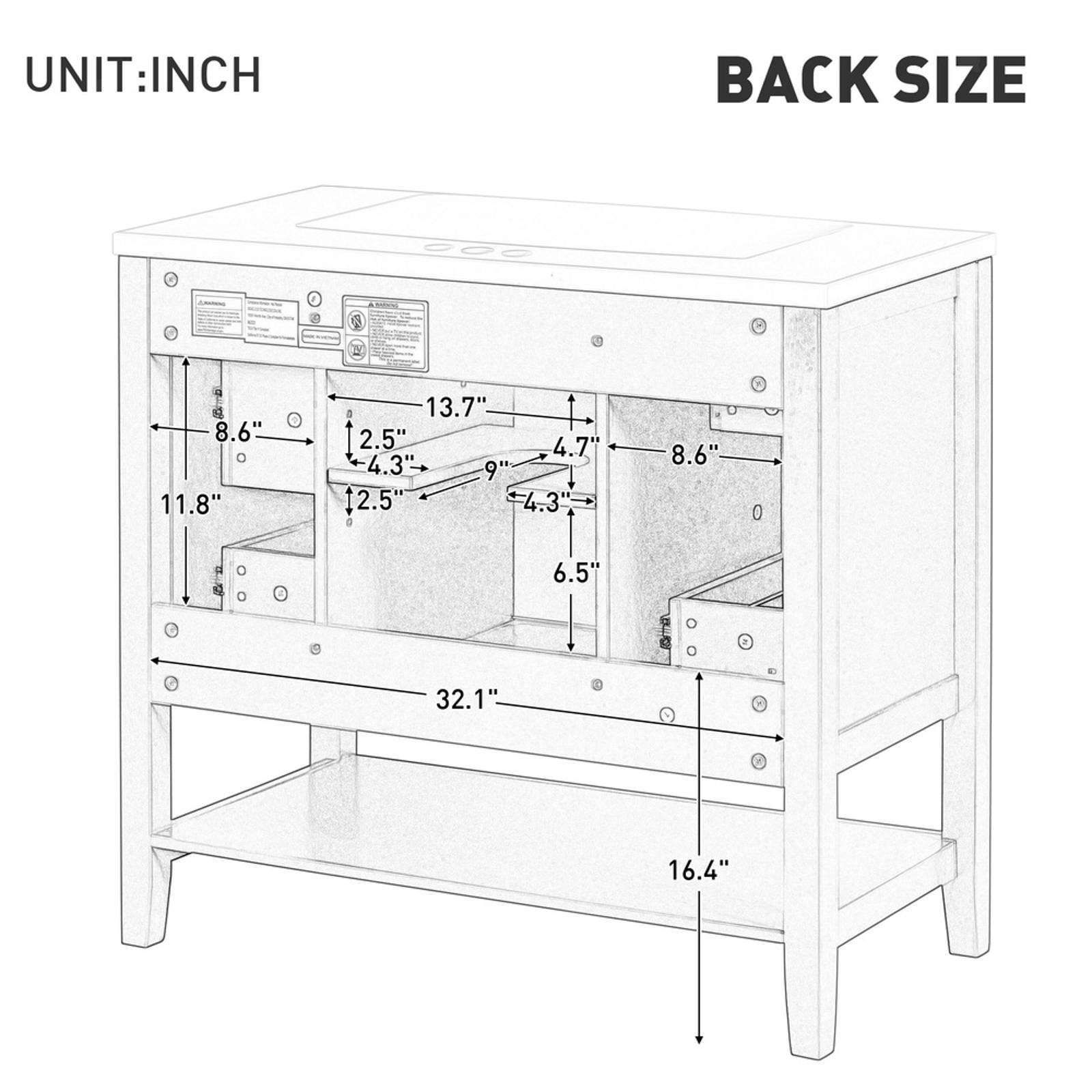 Bathroom Vanity with White Basin Three Drawers Wood Cabinet MDF Storage Unit