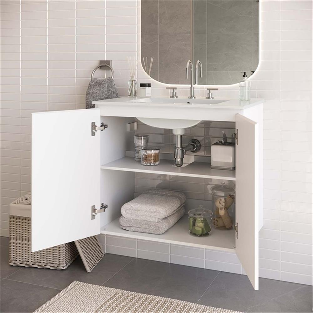 Modway Bryn 30″ Modern Wood/Ceramic Wall-Mount Bathroom Vanity in White