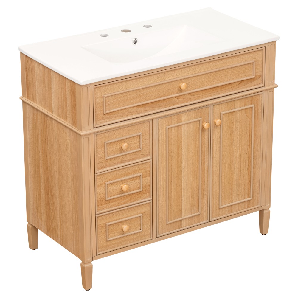 36″ Bathroom Vanity with Sink Wood Vanity Cabinet with Flip-Out Drawer 3 Drawers