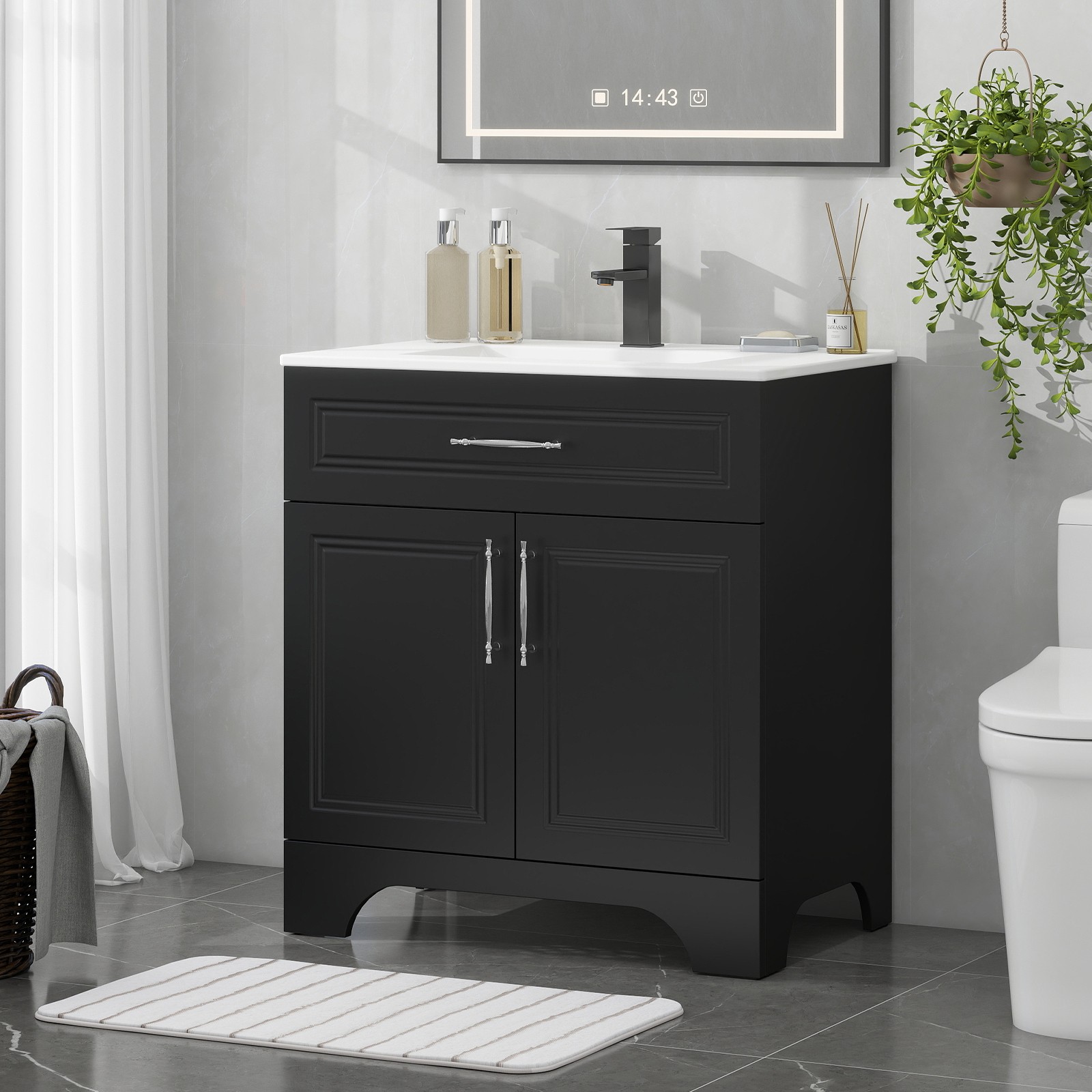 30″ Bathroom Vanity with Sink, Soft Close Cabinet, Black Bathroom Storage Set