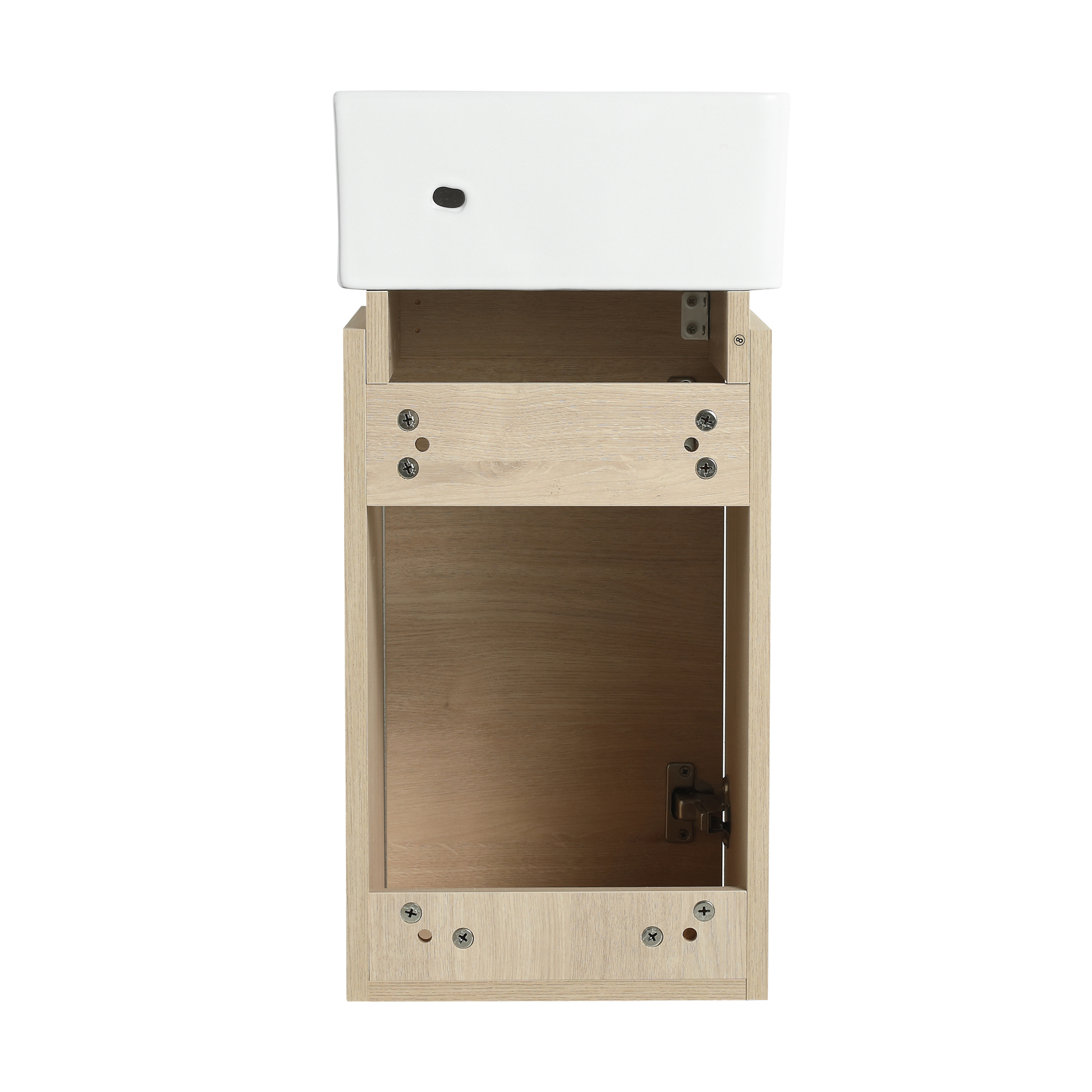 12″ Wood Bathroom Vanity Cabinet with Sink Ceramic Wall Mounted for Small Space