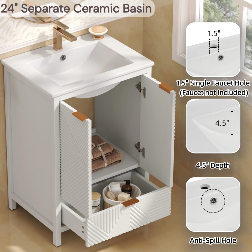 24 In Bathroom Vanity with Sink Combo Bathroom Vanity with Single Faucet Hole