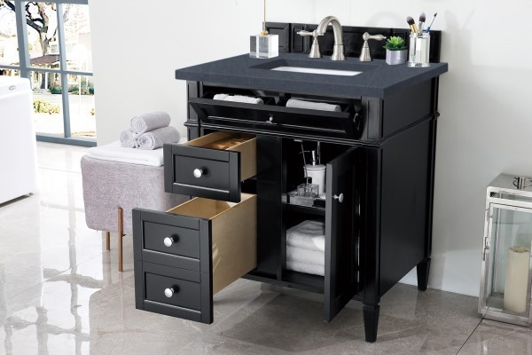 30″ James Martin Brittany 650-V30-BKO-3CSP Vanity Cabinet Charcoal Soapstone Top