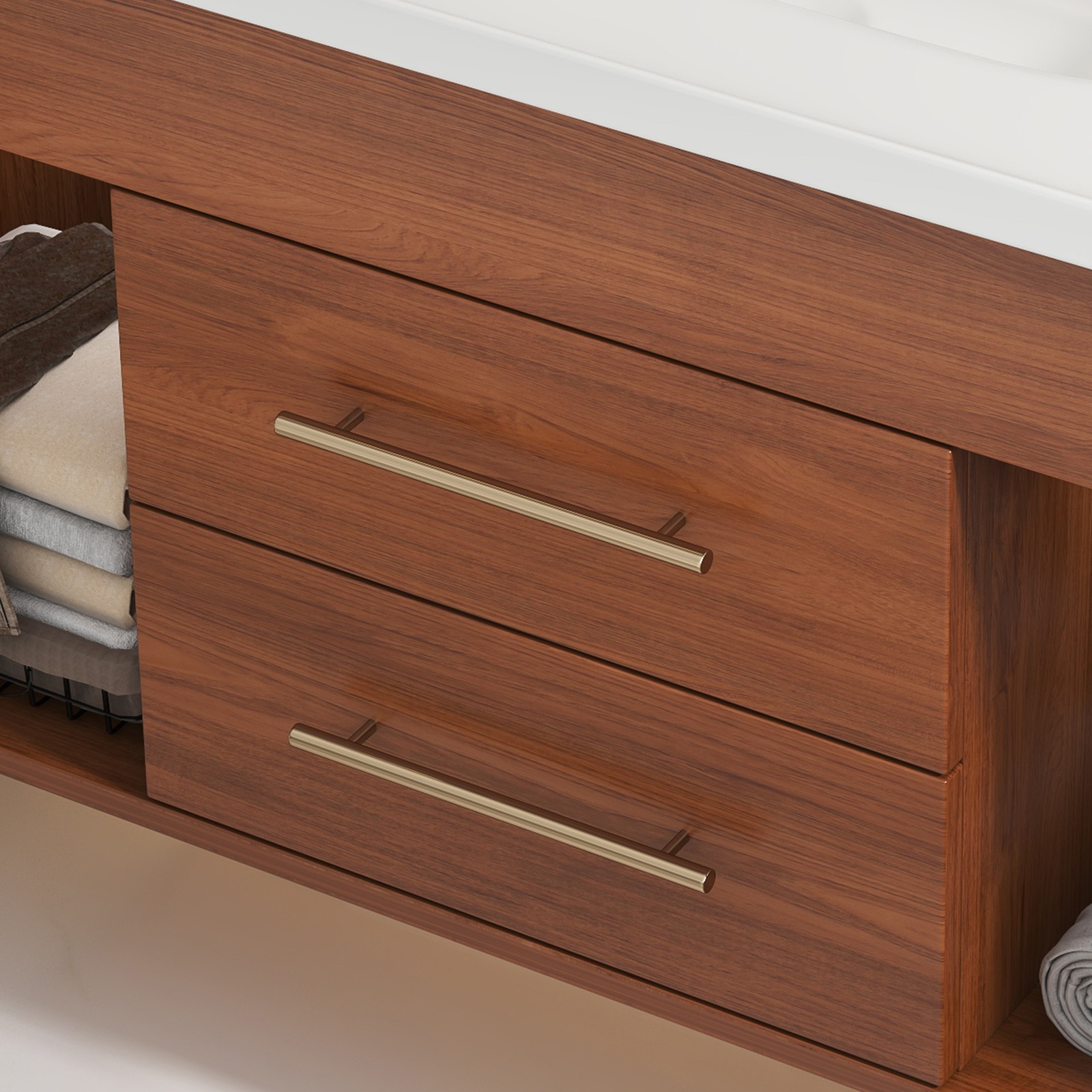 35.4″ Mid-Century Modern Bathroom Vanity with Ceramic Sink White Walnut