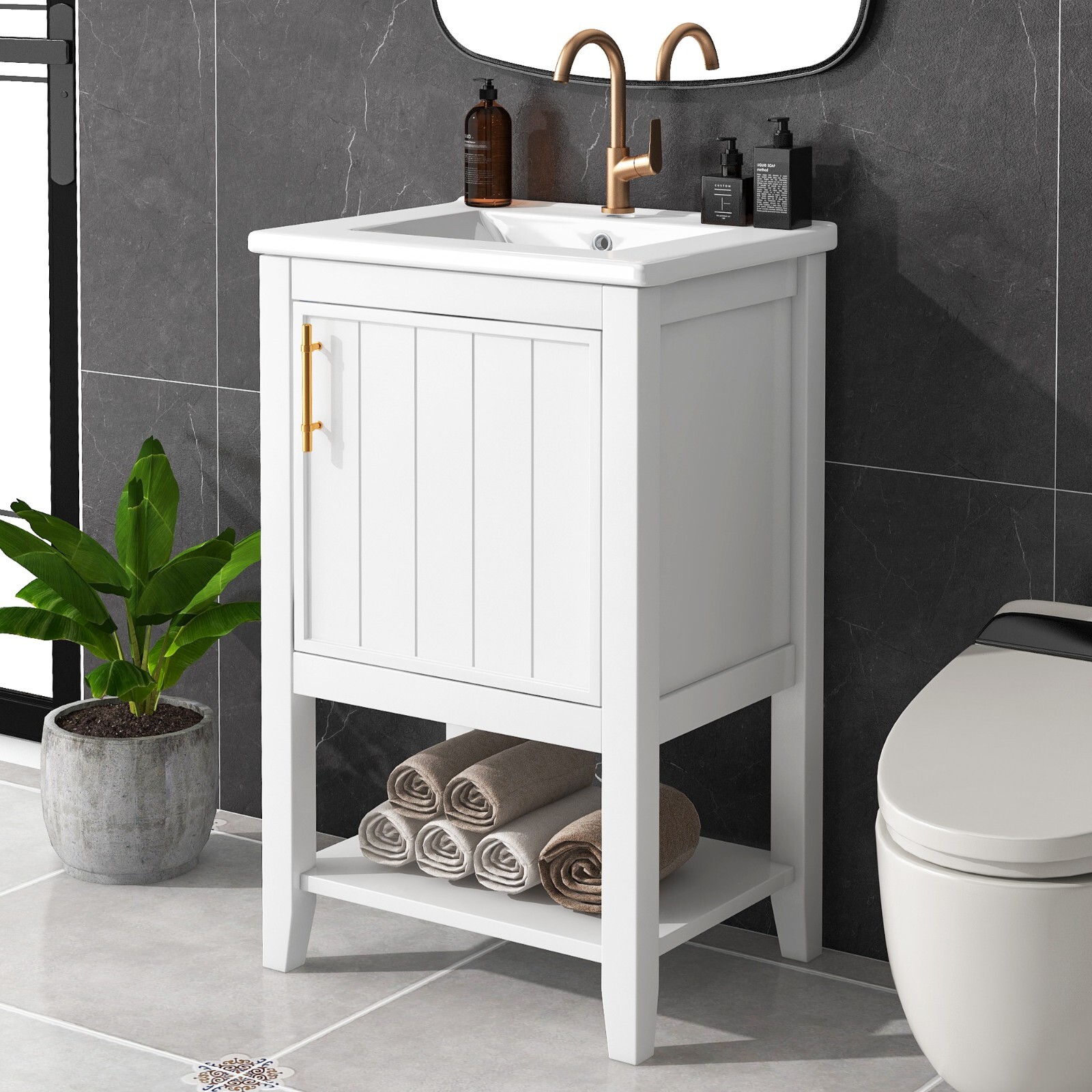 20″ Bathroom Vanity with Sink Door Open Shelf Rack Freestanding Storage Cabinet