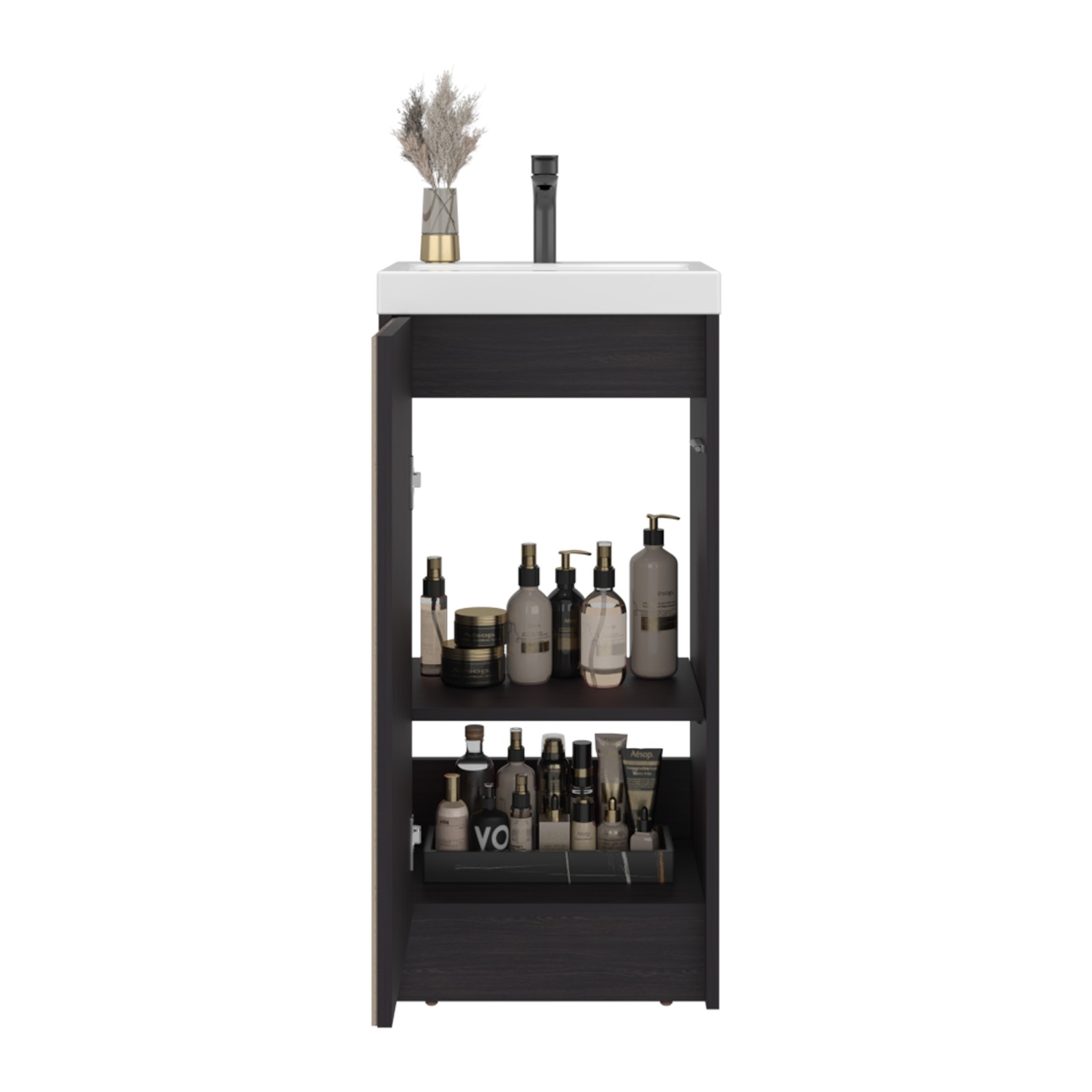 Bathroom Storage Cabinet 32″H Black Wengue Modern One Door