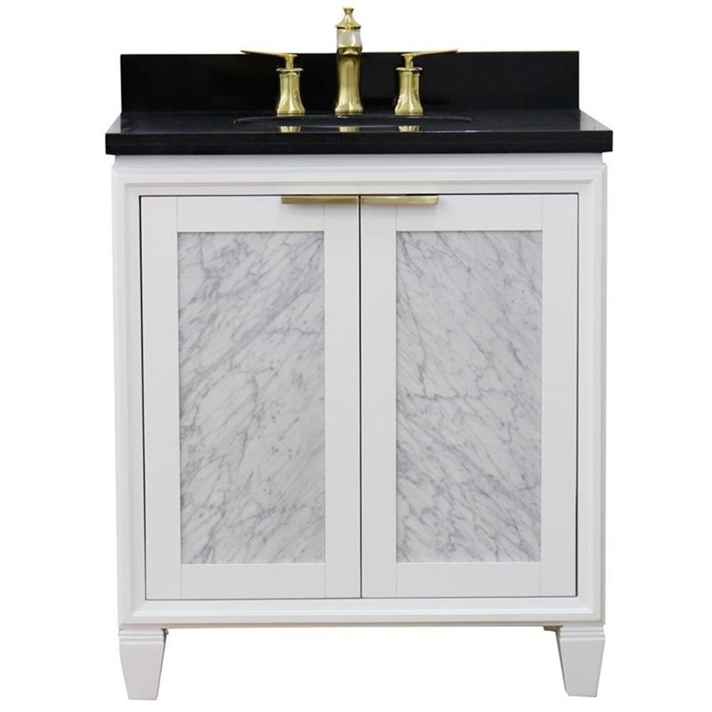 Trento 31″ Single Oval Sink Solid Wood Vanity in White/Black Galaxy