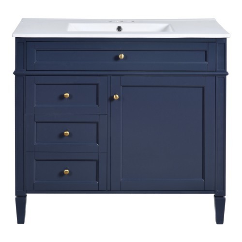 36” Blue Bathroom Vanity w/ Sink & Mirror Cabinet Storage Soft Close Doors