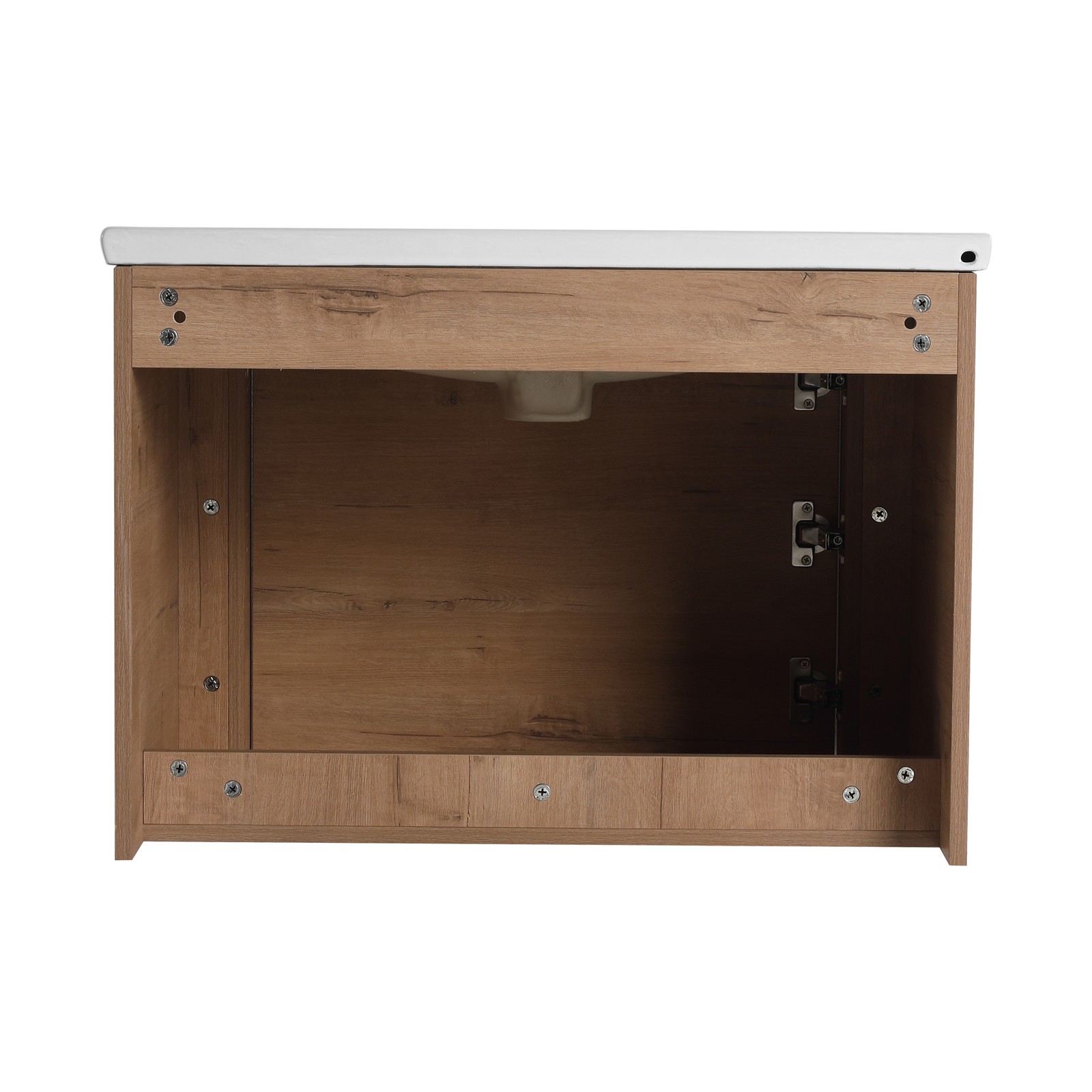 68″ Wall-Mount Bathroom Vanity w/White Ceramic Sink Door Plywood Storage Cabinet