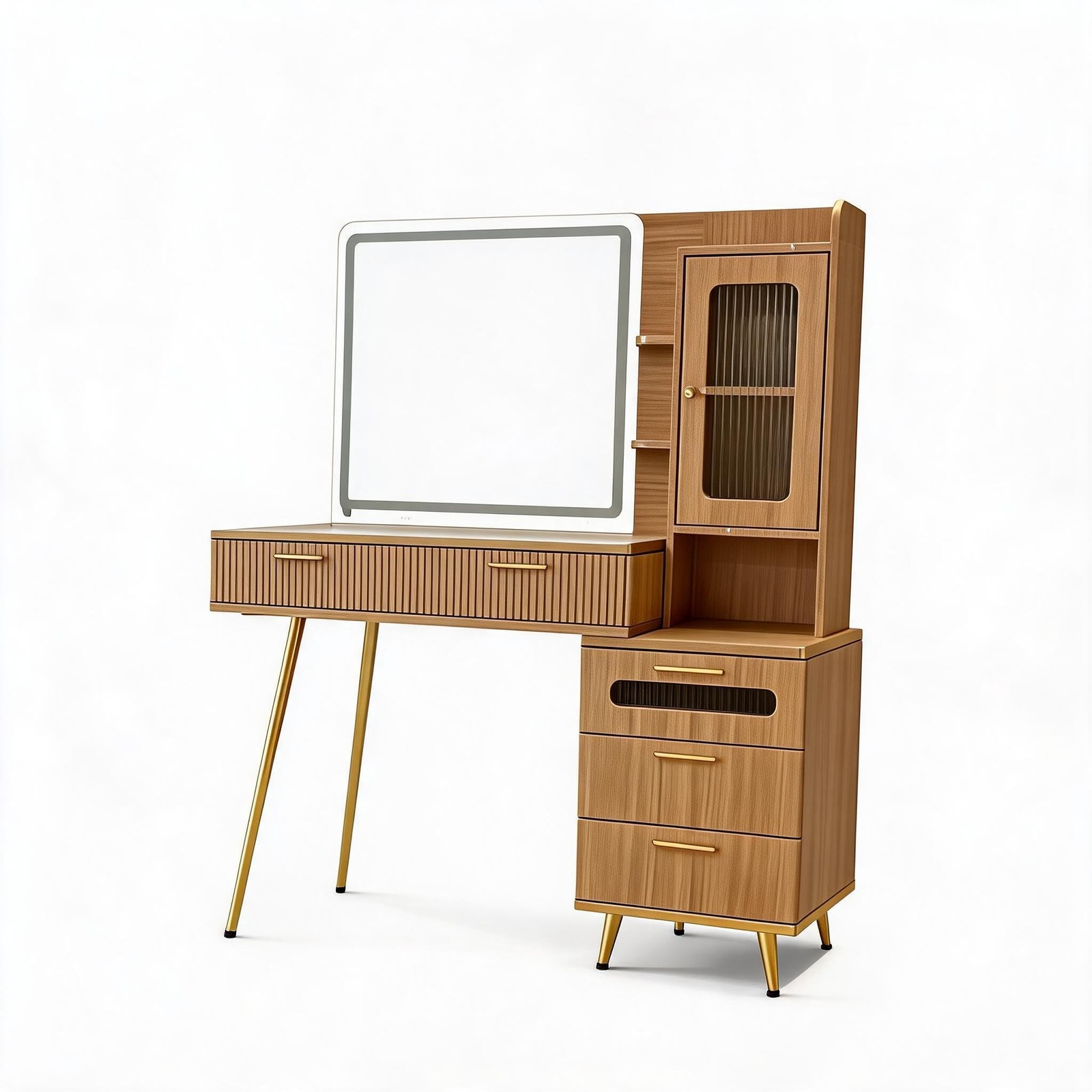 Vanity Desk with Illuminated Mirror 5 Drawers Charging Station Makeup