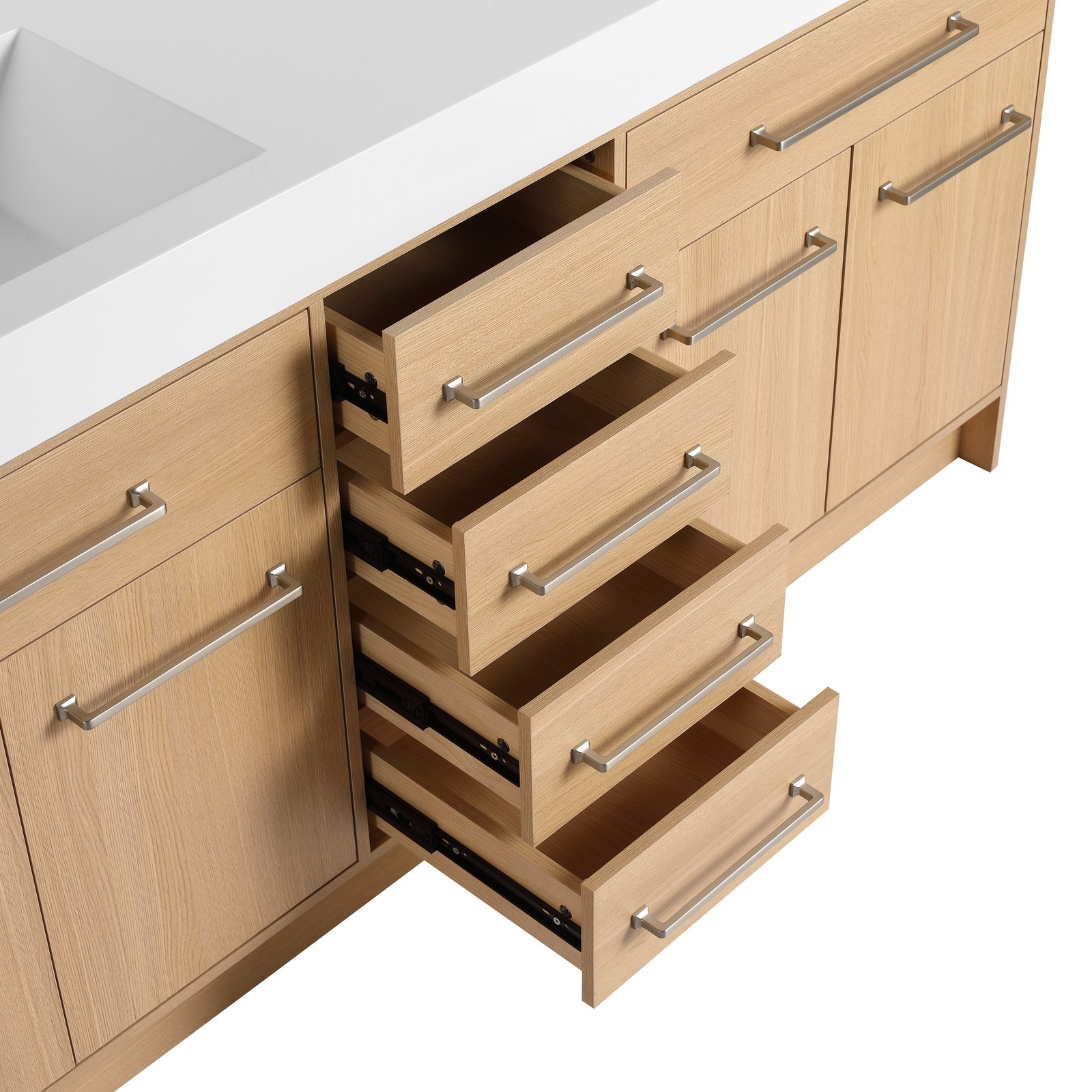 72 in Plywood Bathroom Vanity Freestanding W/Double Resin Sink+4 Doors 6 Drawers