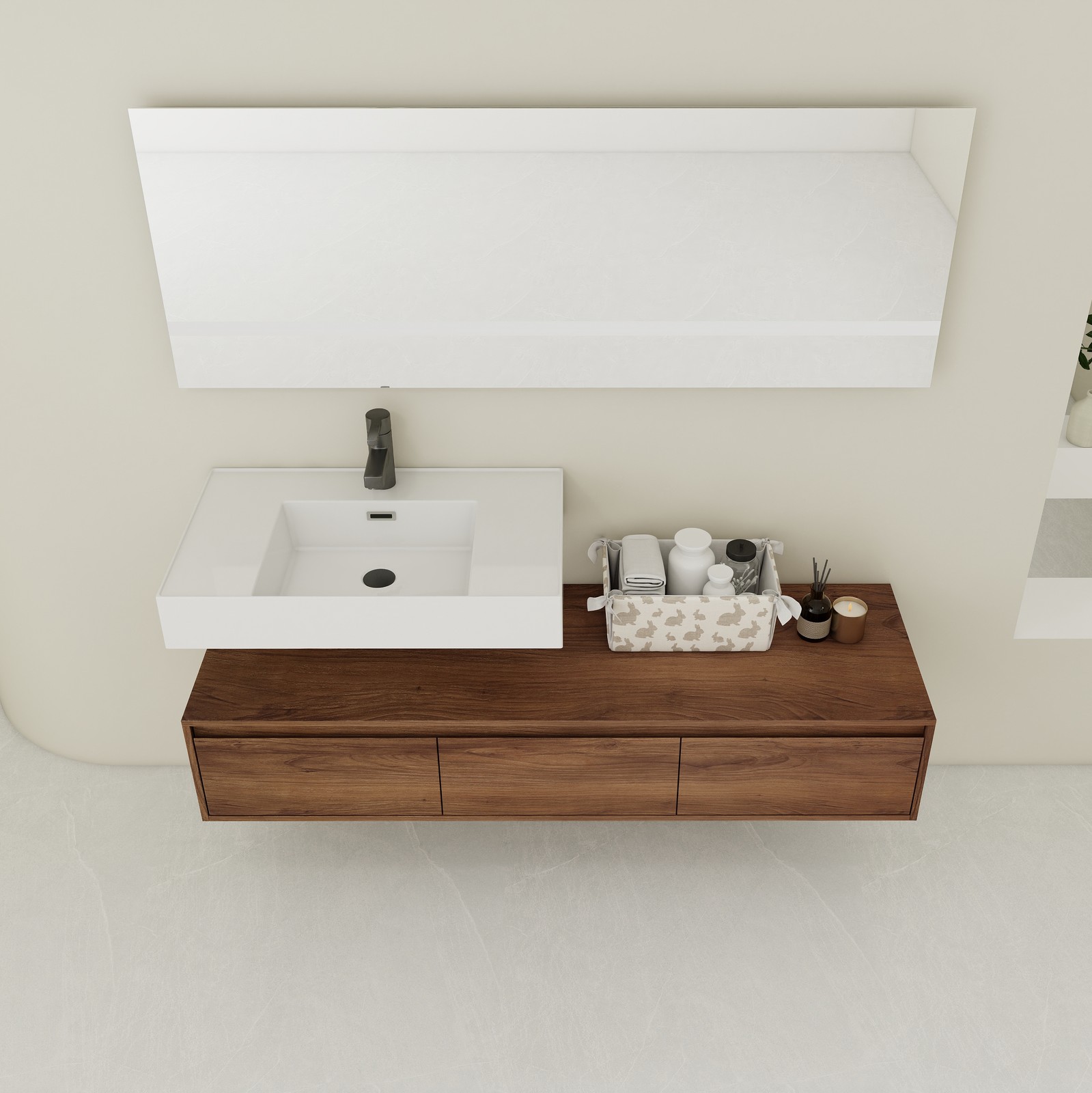 60in Wooden Wall-Mounted Bathroom Vanity Floating Vanity W/ Resin Sink +Drawers