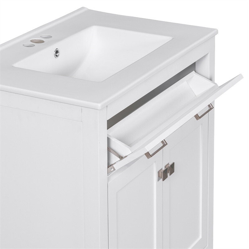 30-inch White Bathroom Vanity w/Ceramic Sink,Soft Close Doors & Flip-out Drawer