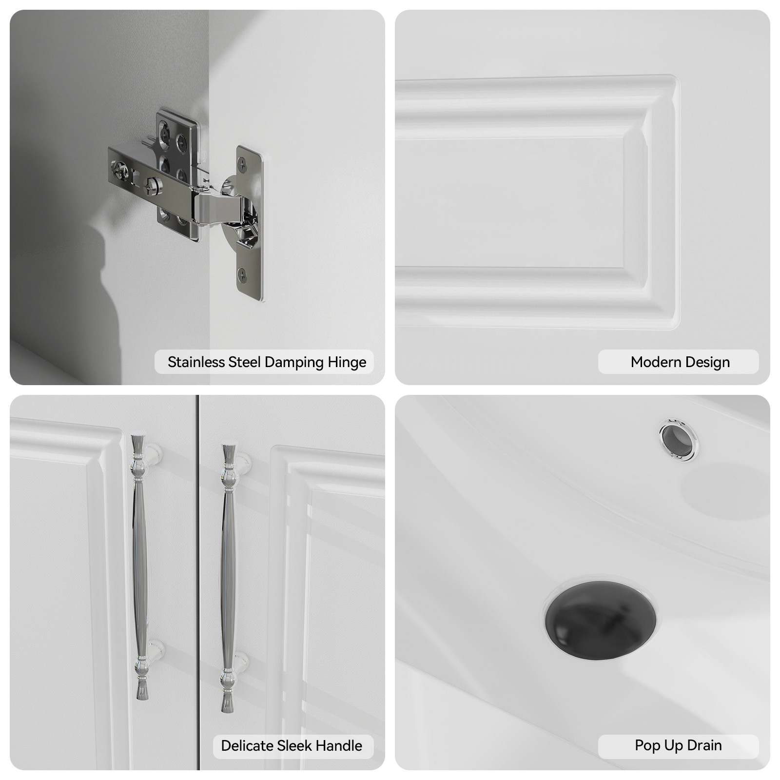 30″ White Bathroom Vanity with Sink Soft-Close Cabinet No Faucet