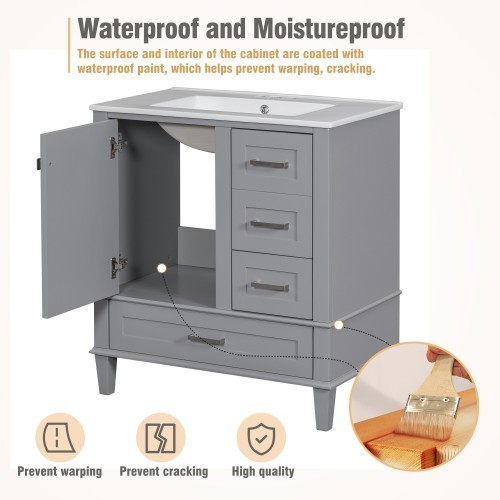 30 In.W Bathroom Vanities Stability and Durability Modern Vanity With Sink