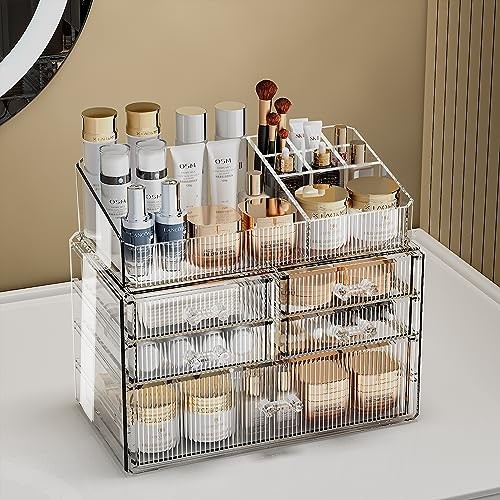 Stackable Organizer, Acrylic Cosmetic Organizer (1 Base, 4 Drawers) with Top