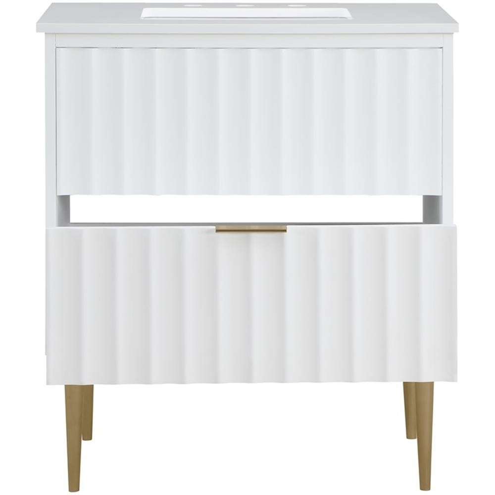 Maklaine Modern / Contemporary Rich White Finish Bathroom Vanity