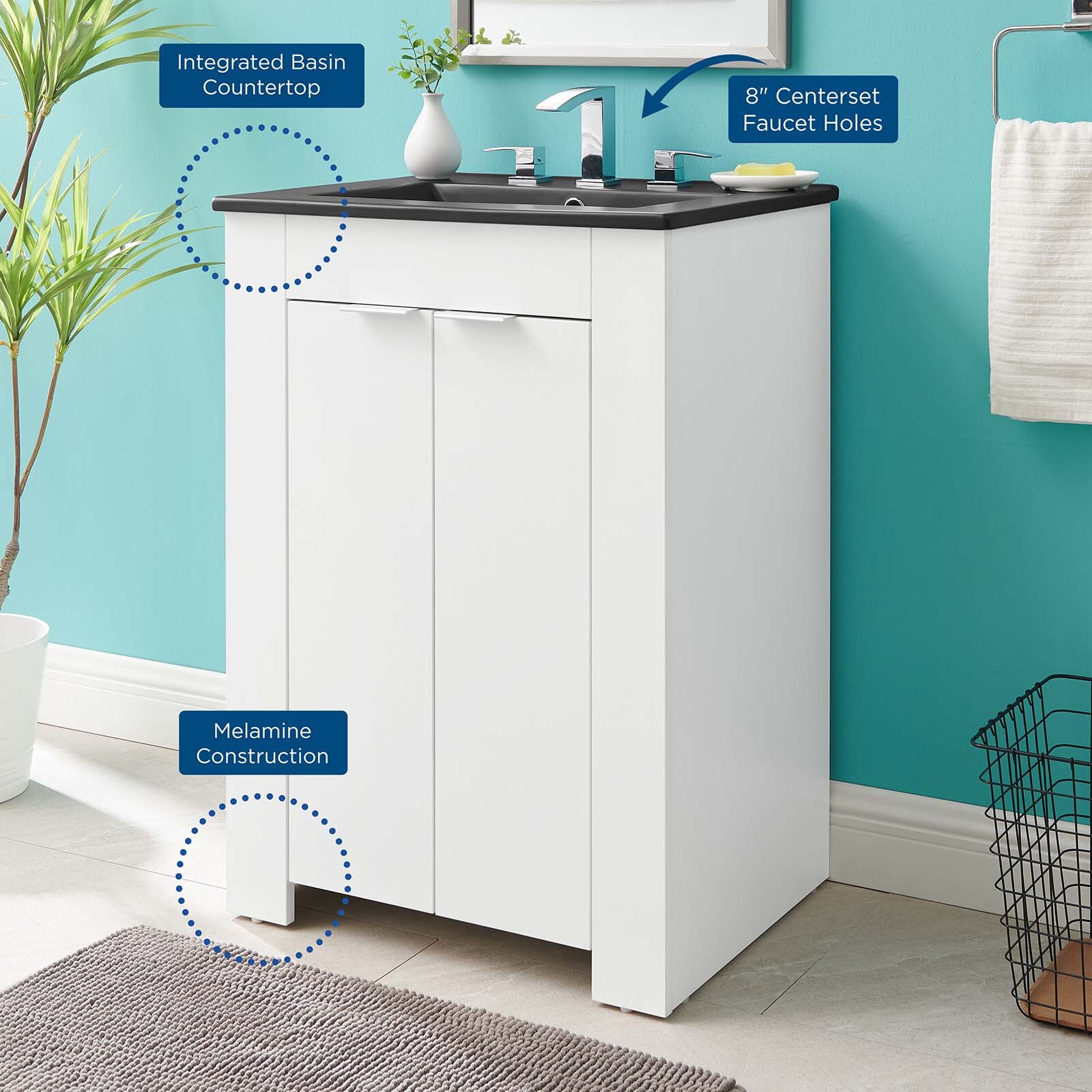 Modway Maybelle 24″ Bathroom Vanity In White Black