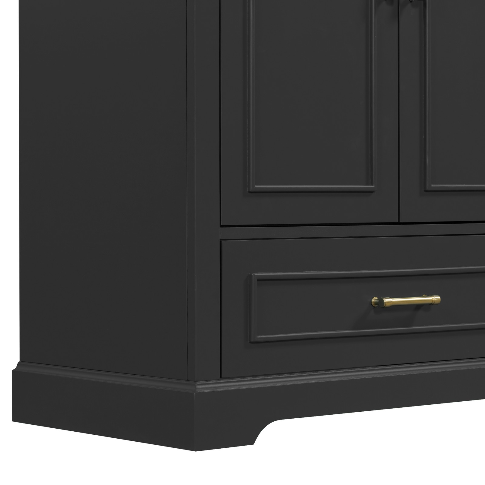 30″ Bathroom Vanity w/ Sink, Black, Soft-Close Doors & Drawer, Solid Wood+MDF