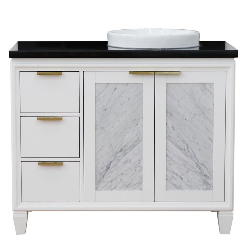 Trento 43″ Solid Wood Vanity with Right Round Sink in White/Black