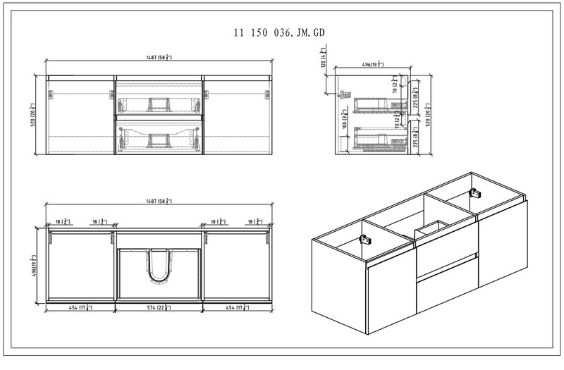 BOHEMIA LINA 60″ WALL MOUNTED VANITY WITH REINFORCED ACRYLIC SINK