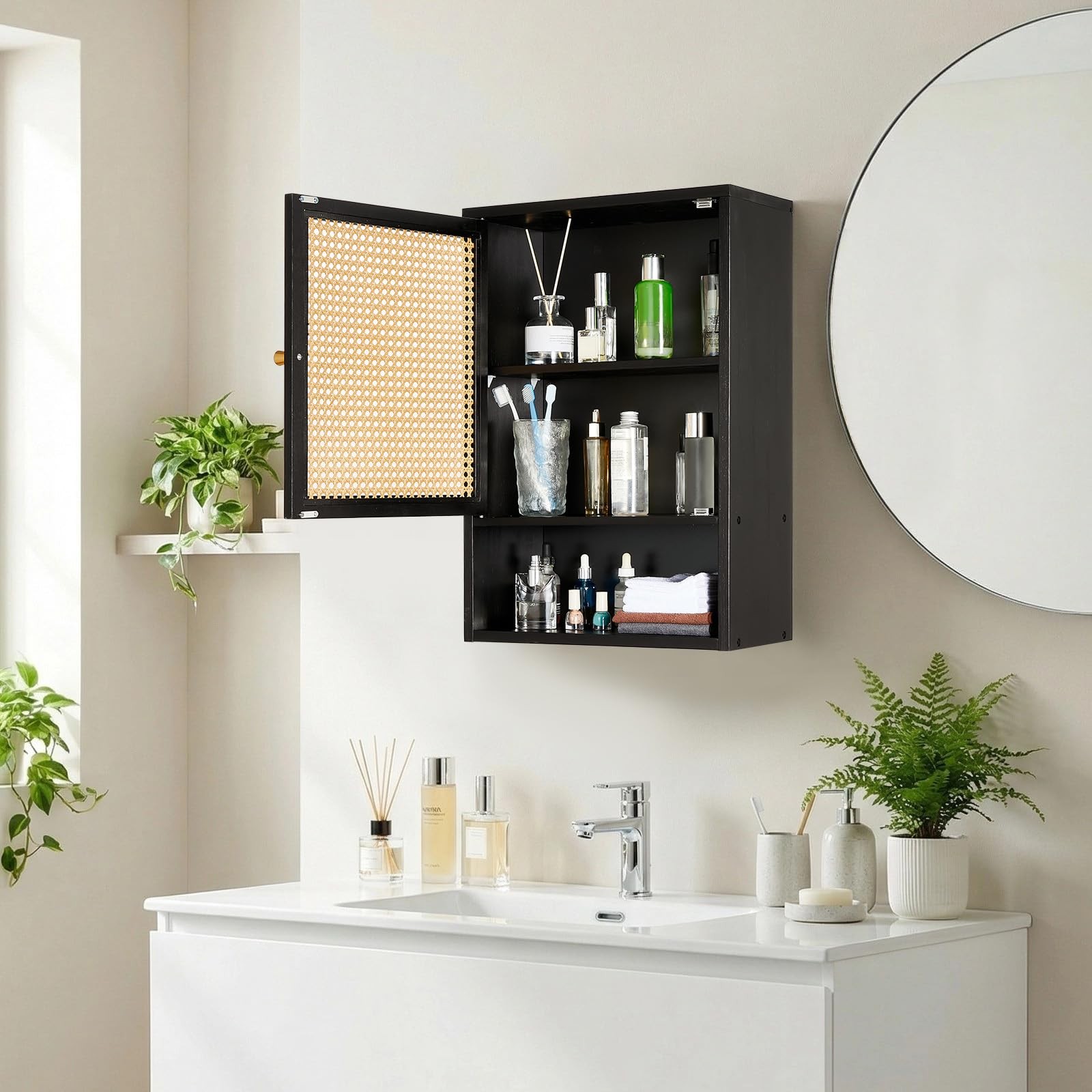 Garvee Rattan Door Bamboo Wall Storage Cabinet,Bathroom Medicine Cabinet,Kitchen