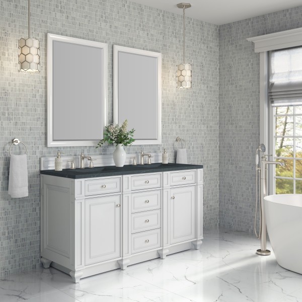 60″ James Martin Bristol 157-V60D-BW-3CSP Double Vanity Cabinet Charcoal Top