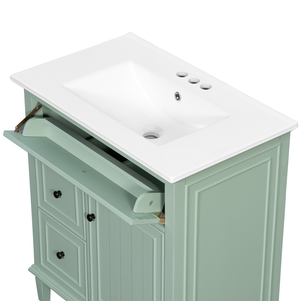 30″ Green Bathroom Vanity with Ceramic Sink Solid Wood MDF Cabinet
