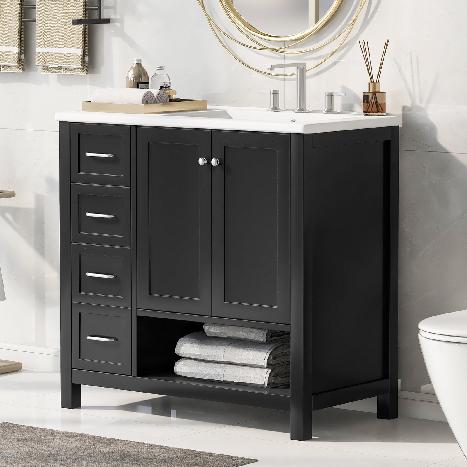 36″ Bathroom Vanity with Sink Top, Cabinet, Two Doors & Two Drawers