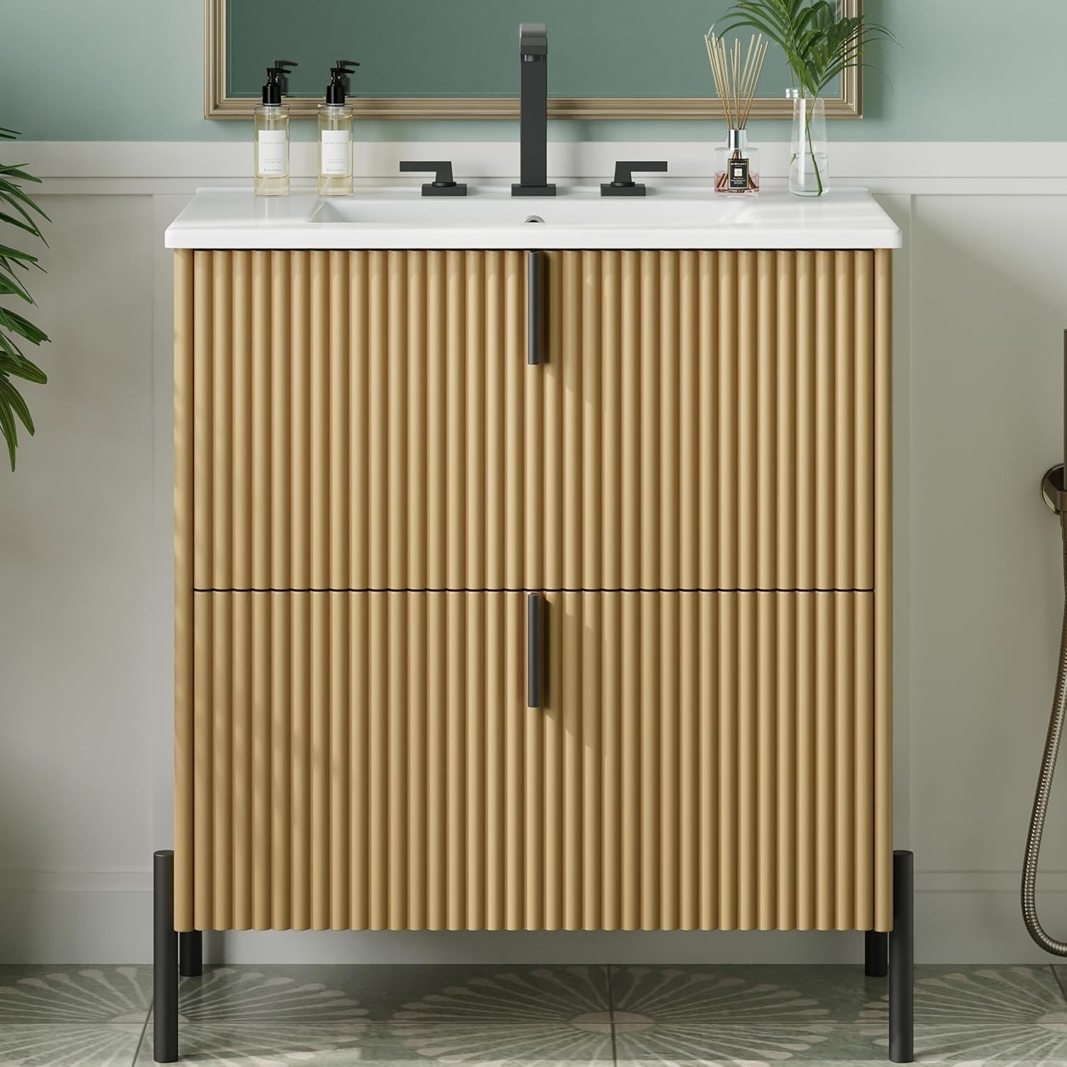 30 in.Bathroom Vanity with Fluted Design Vanity with Sink Suit For Any Bathroom