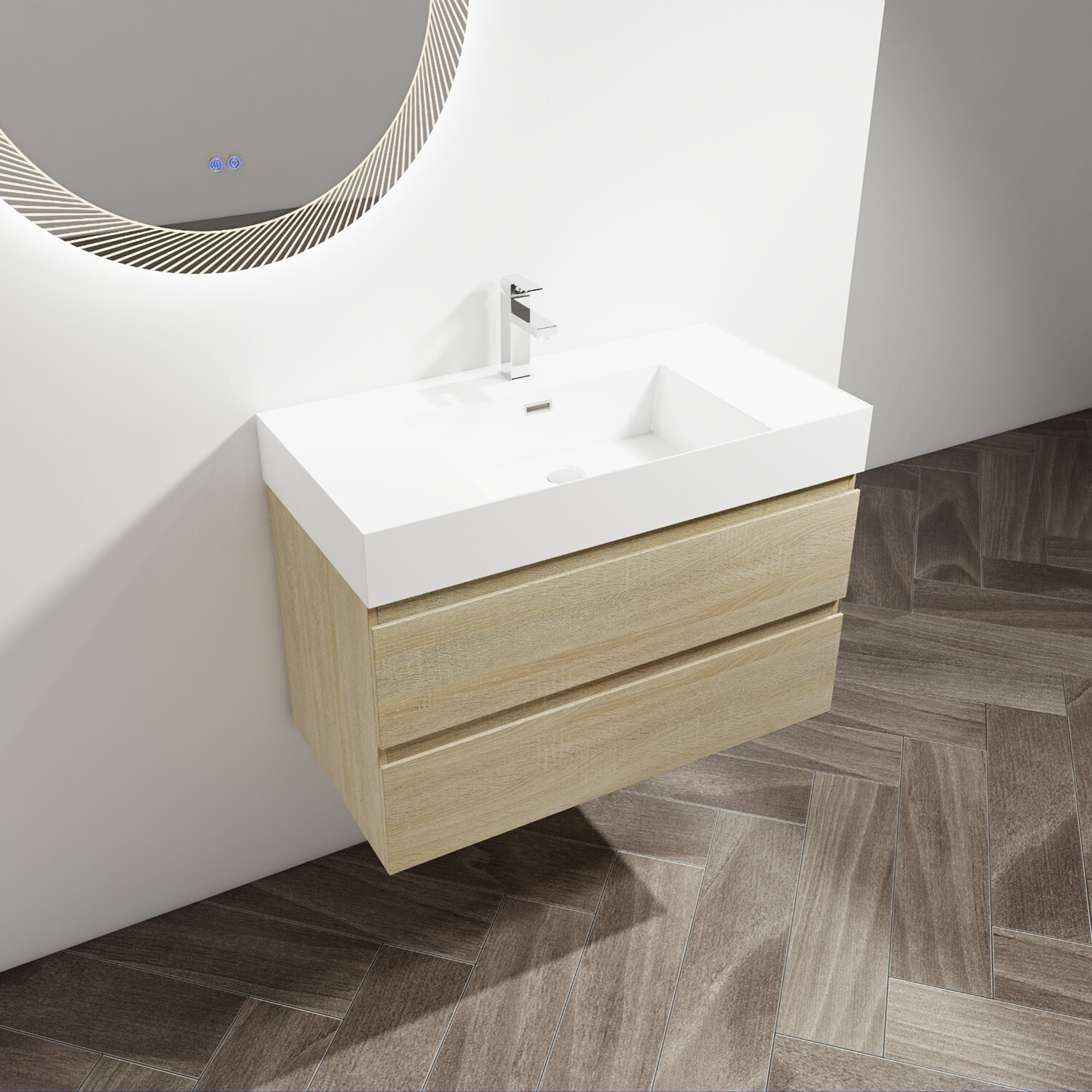 24″ 30″ 36″ Wall Mounted Bathroom Vanity w/Sink,Floating Vanity Cabinet,2 Drawer