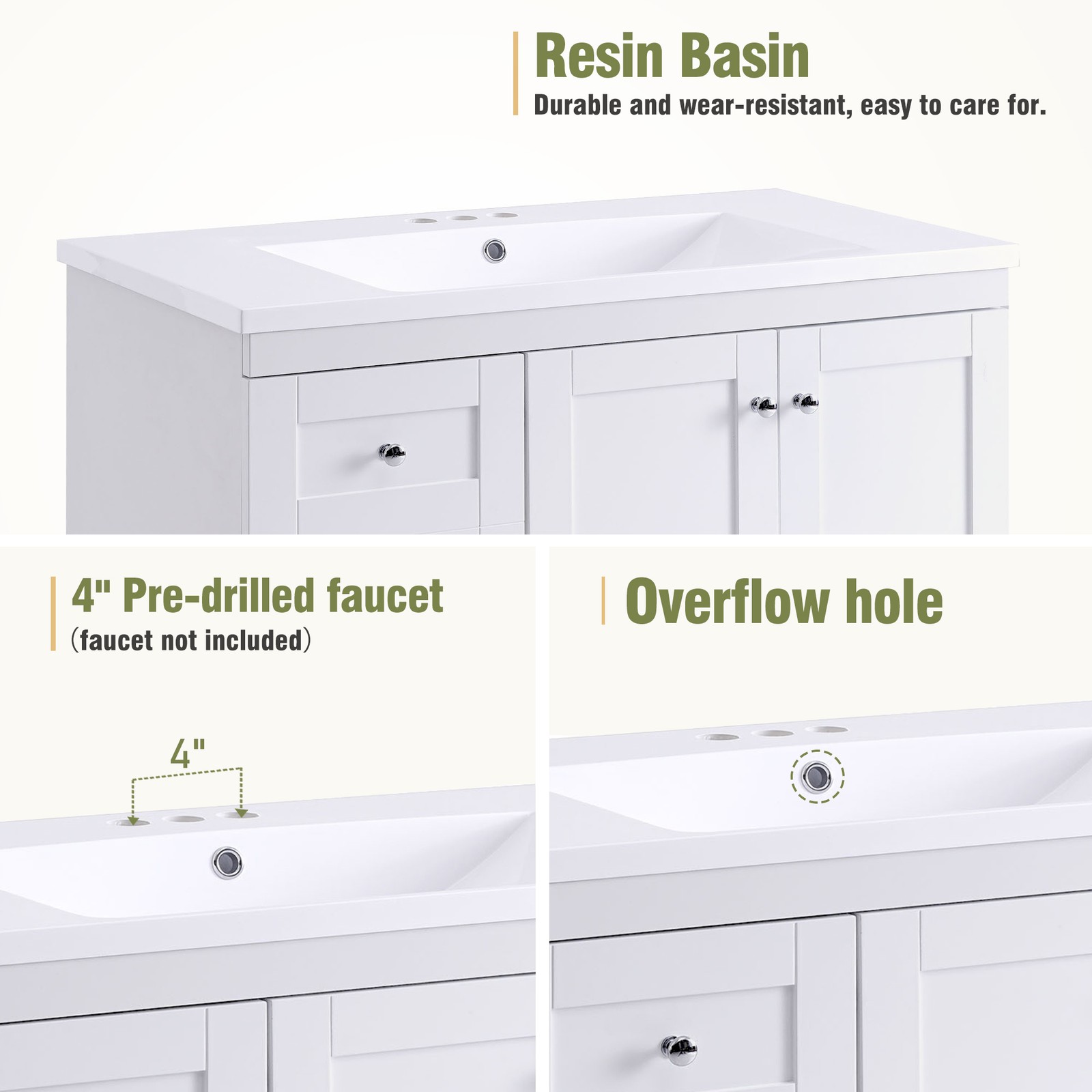 36″ Bathroom Vanity w/Sink Storage Cabinet with 4 Soft-close Drawers & 2 Door