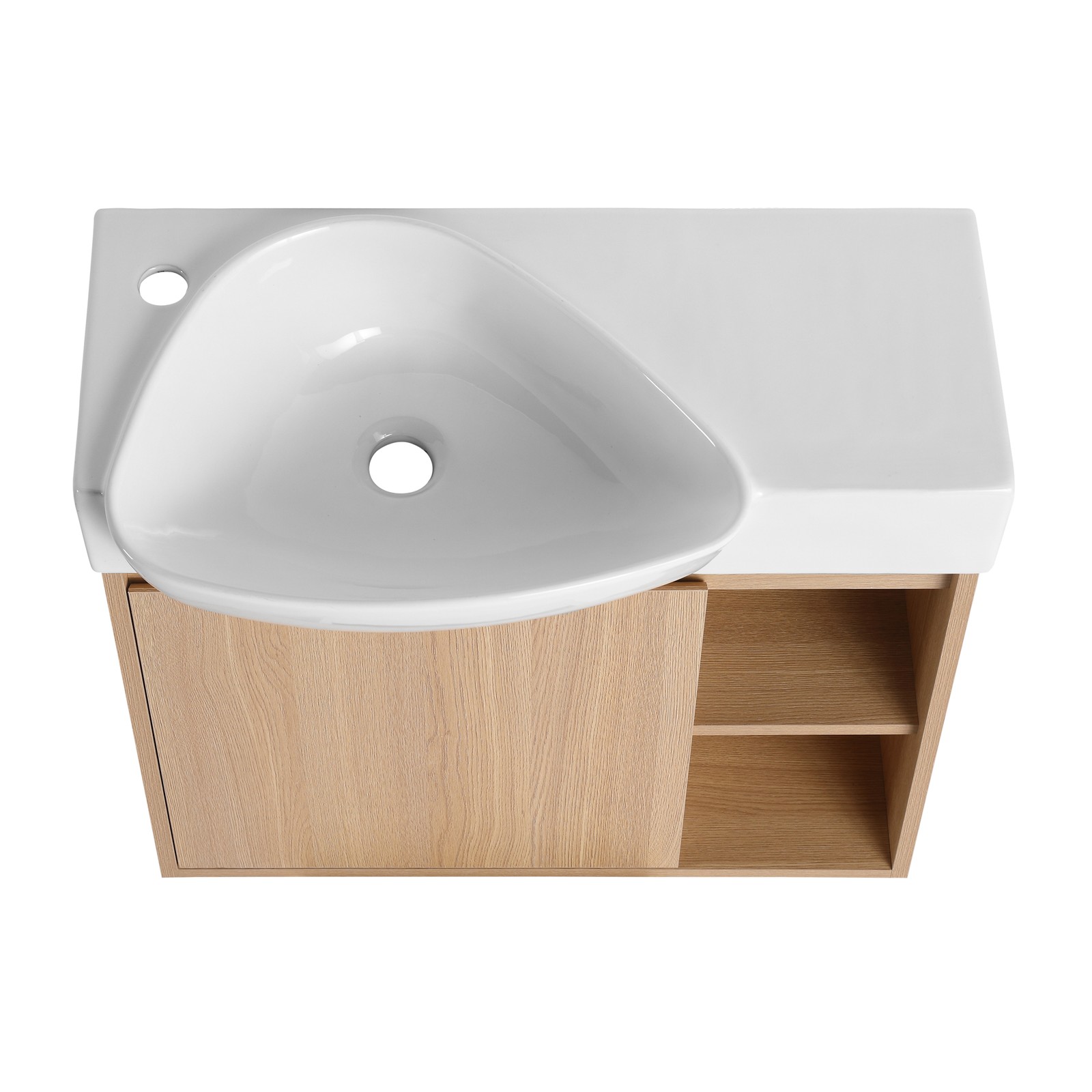 26in Plywood Wall-Mounted Bathroom Vanity W/ Ceramic Sink Basin Door Shelf Oak