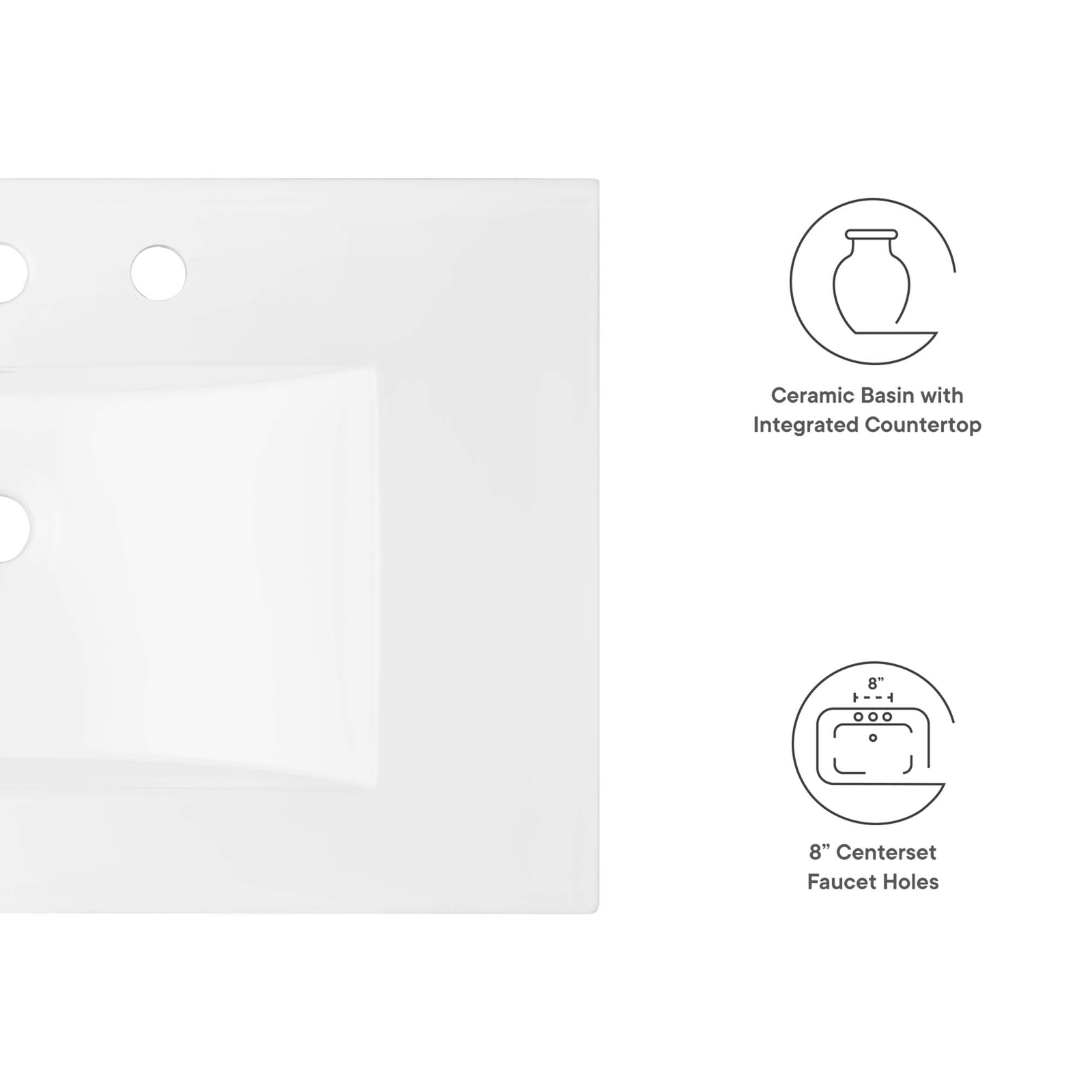 Modway Cayman Modern 30″ Bathroom Sink in White With Rectangular Basin