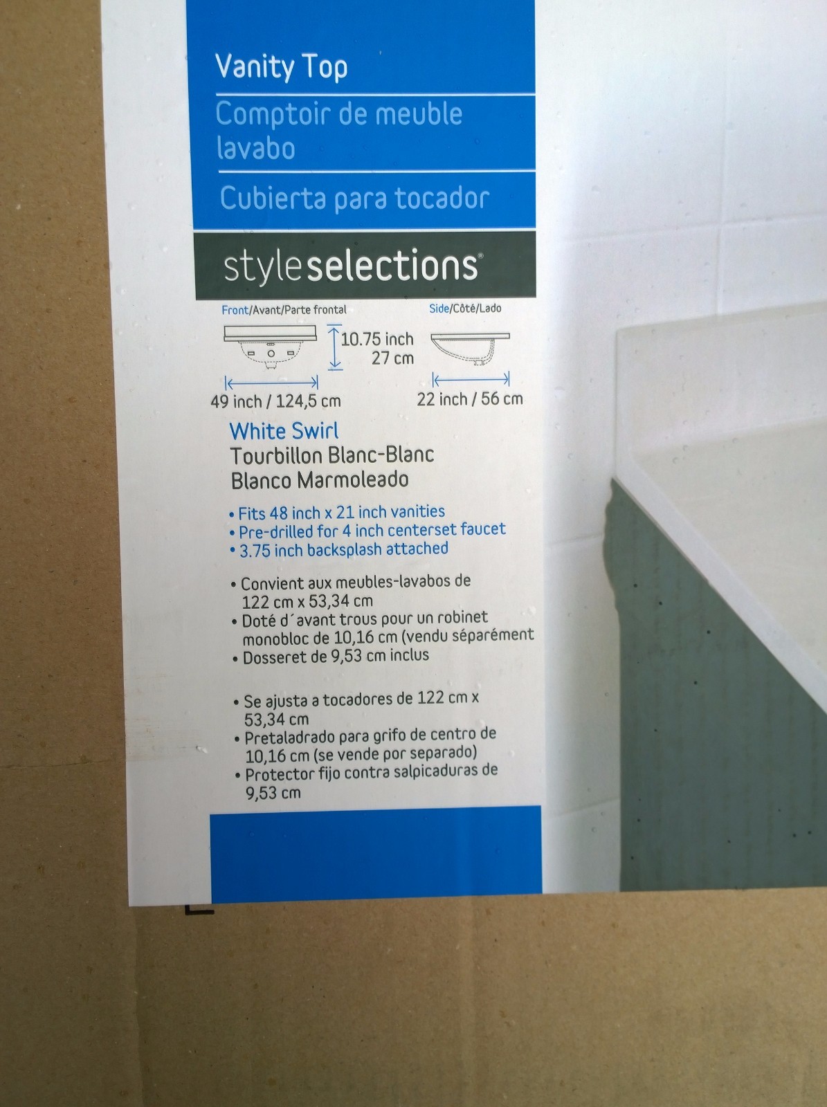 NIB Nice Bathroom White Cultured-Marble VANITY TOP + SINK 49″W x 22″H