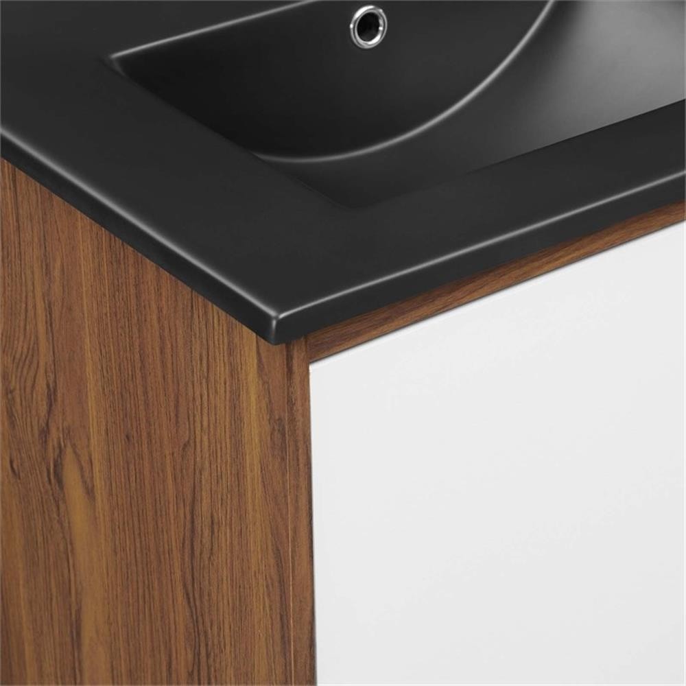 Pemberly Row 47.5″ Modern Wood Double Sink Bathroom Vanity in Walnut/White