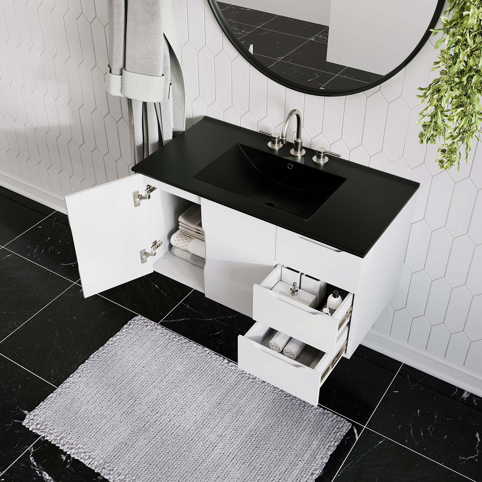 Modway Vitality 36″ Wall-Mount Bathroom Vanity in White Black