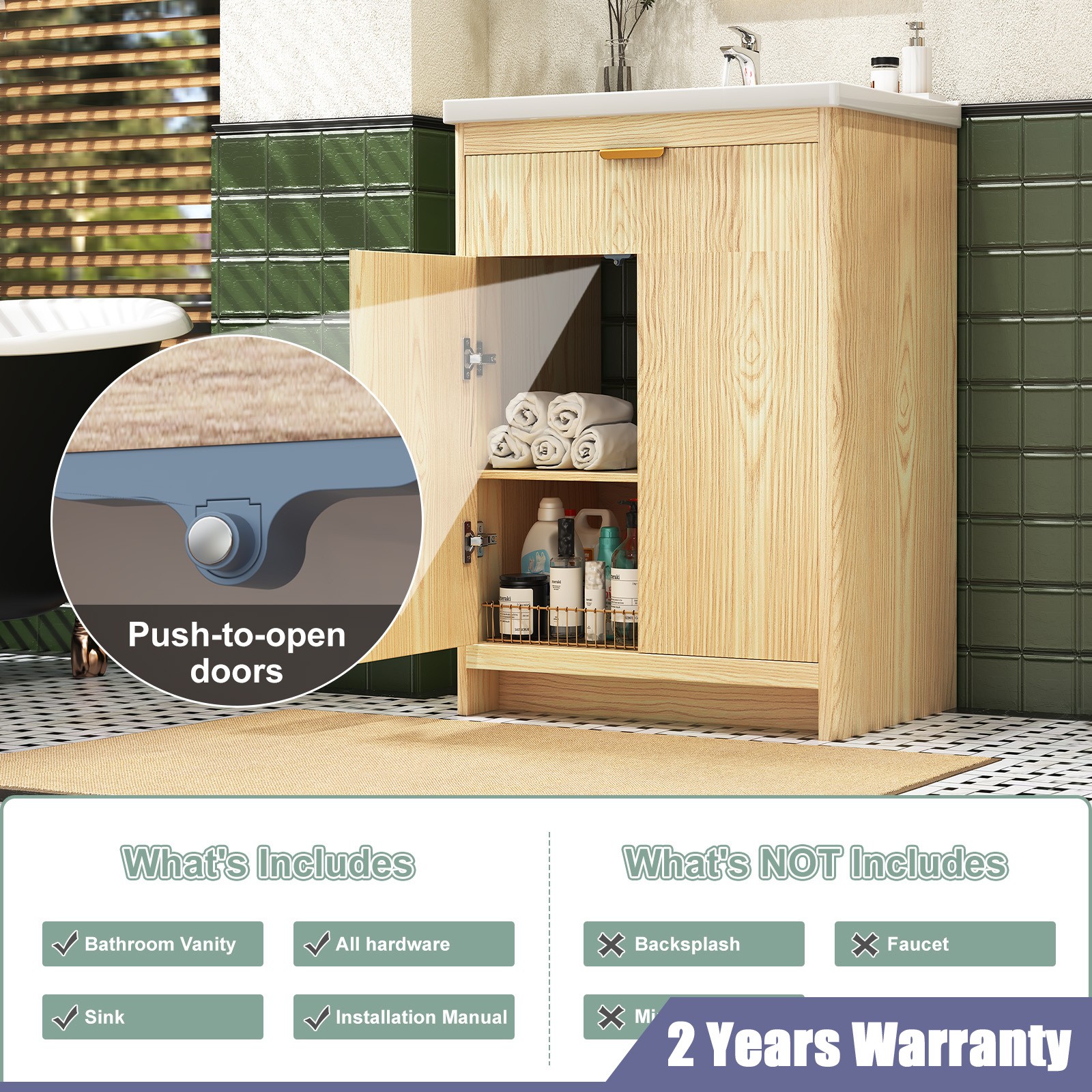 Bathroom Vanity Ceramic Sink Cabinet Freestanding Wooden Storage Cabinet