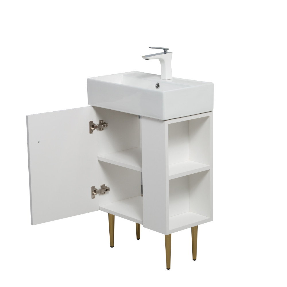 21.6″ Bathroom Vanity Base, Soft-Close Doors, Gray, Solid Wood, Open Shelf