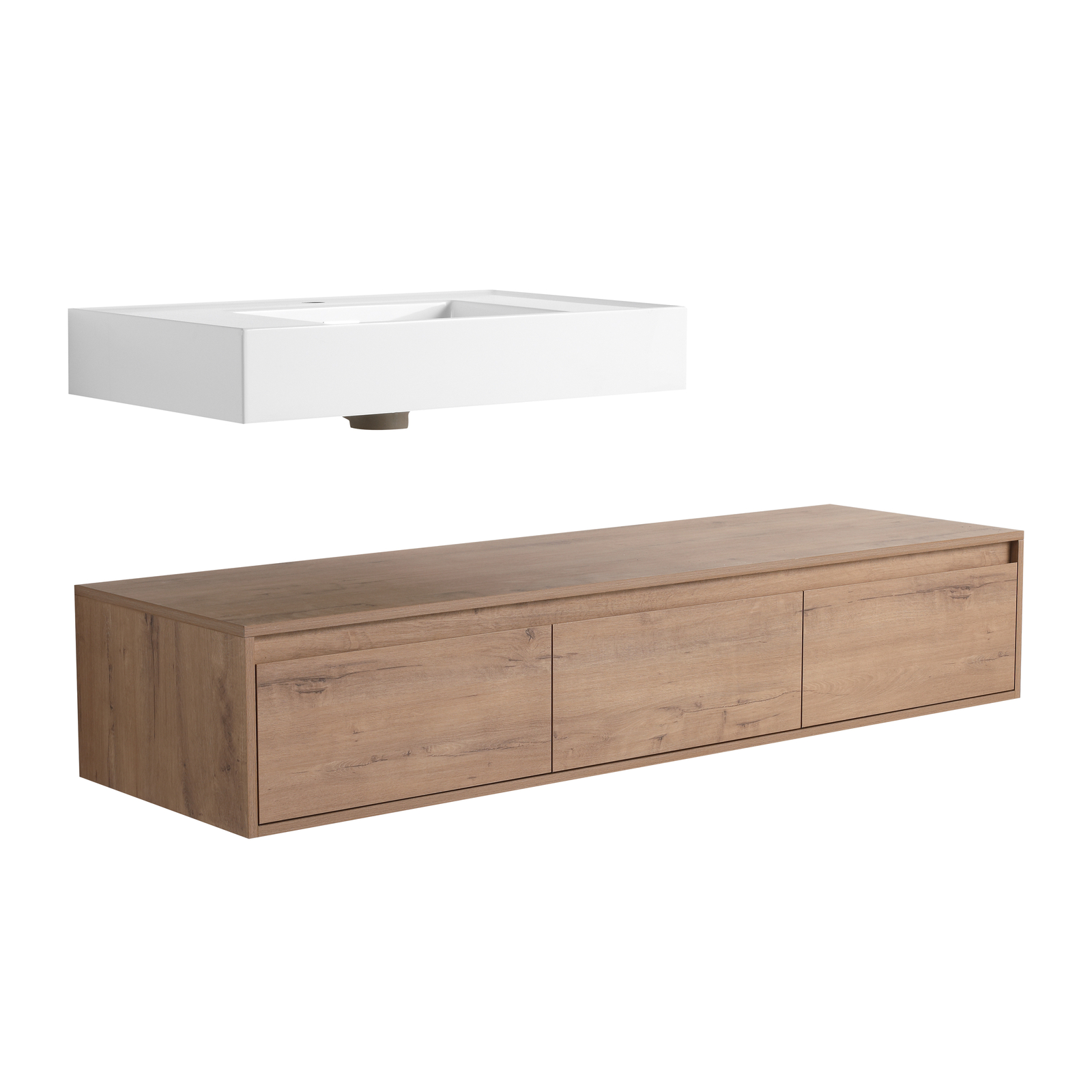 60″ Wood Wall Mount Bathroom Vanity Resin Sink Floating Vanity Sink Vessel Sink