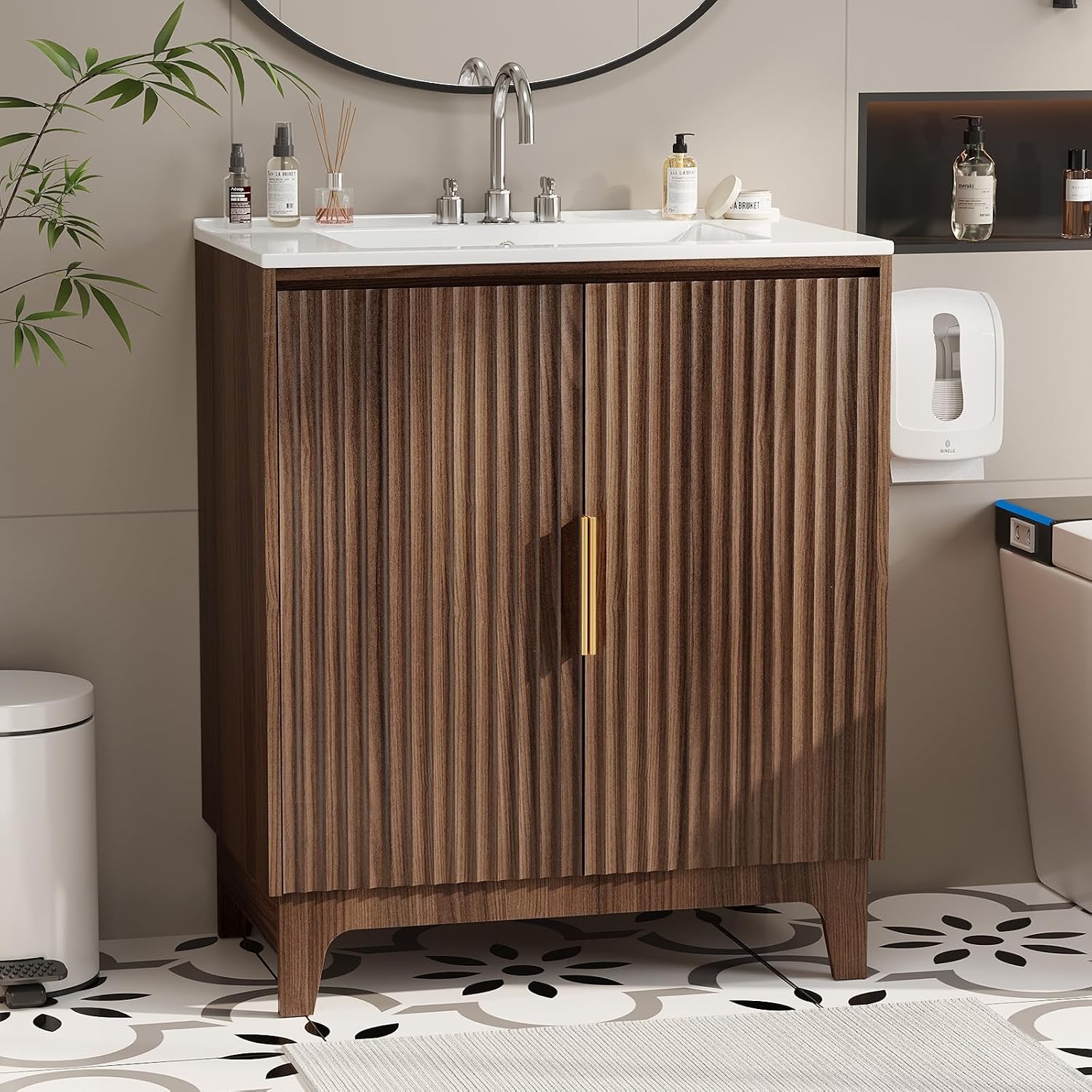 30 Inch Bathroom Vanity with Sink Mid-Century Modern Vanity with Ceramic Basin